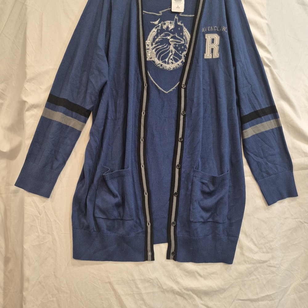 Torrid Blue Cardigan with Black and Gray Accents